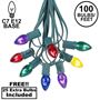 Picture of 100 C7 String Light Set with Assorted Bulbs on Green Wire