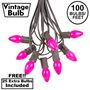 Picture of 100 C7 String Light Set with Pink Ceramic Bulbs on Brown Wire