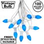 Picture of 100 C7 String Light Set with Blue Ceramic Bulbs on White Wire