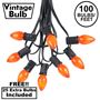Picture of 100 C7 String Light Set with Orange Ceramic Bulbs on Black Wire