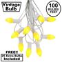 Picture of 100 C7 String Light Set with Yellow Ceramic Bulbs on White Wire
