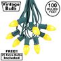Picture of 100 C7 String Light Set with Yellow Ceramic Bulbs on Green Wire