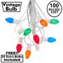 Picture of 100 C7 String Light Set with Multi Colored Ceramic Bulbs on White Wire