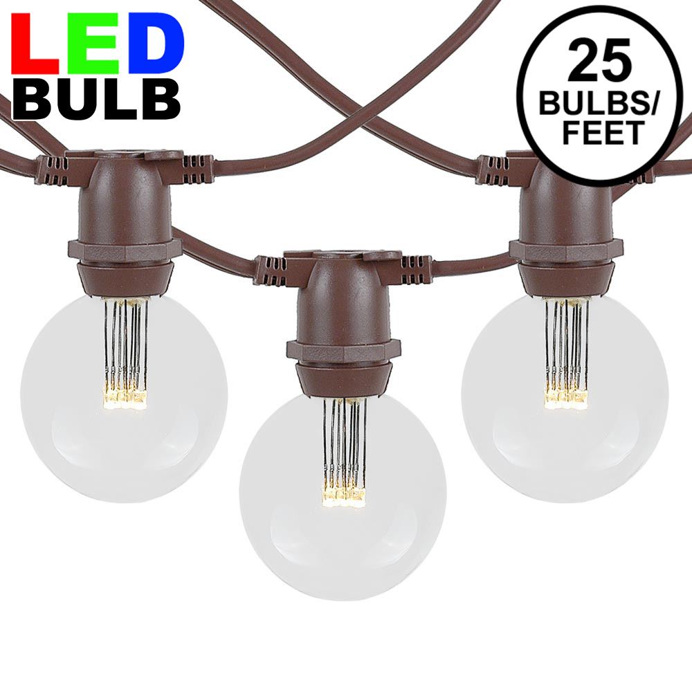 Picture of 25 Warm White LED G50 Commercial Grade Intermediate Base Light Set - Brown Wire