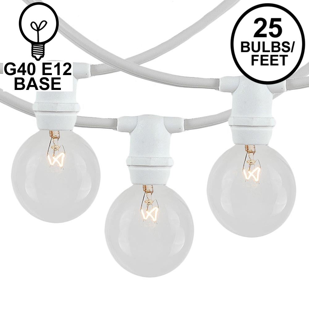 Picture of 25 Clear G40 Commercial Grade Candelabra Base Light Set - White Wire