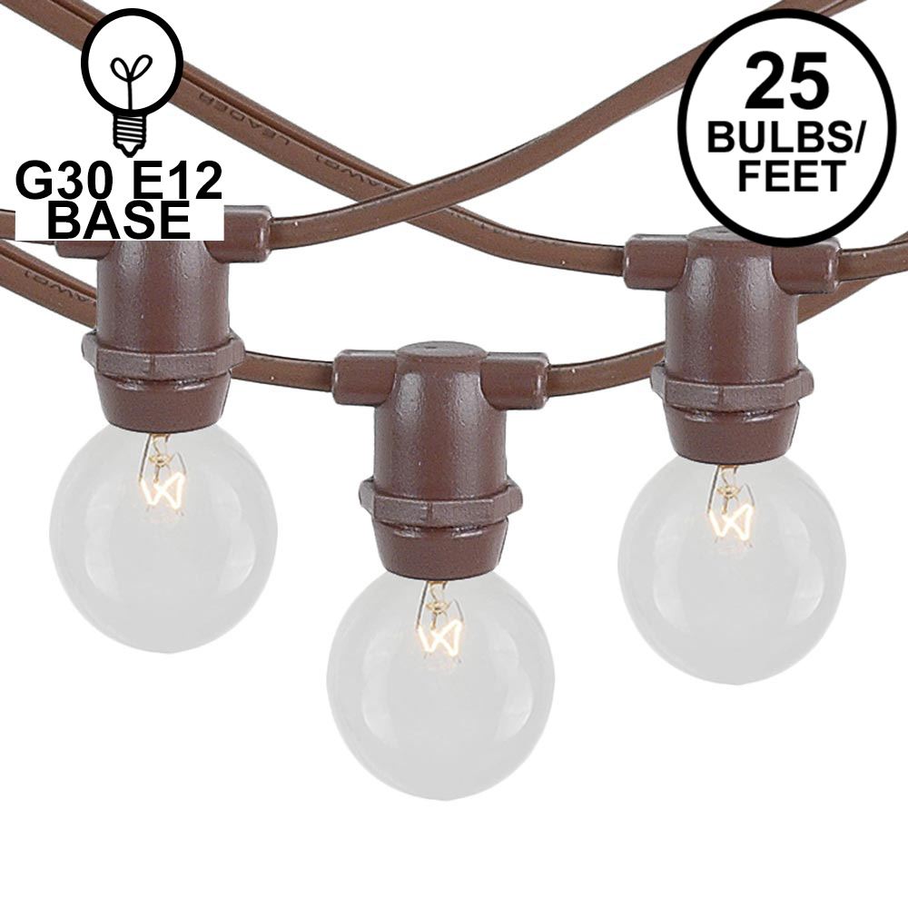 Picture of 25 Clear G30 Commercial Grade Candelabra Base Light Set - Brown Wire