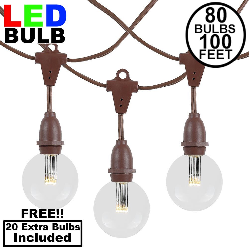 Picture of 80 Warm White G50 LED Suspended Commercial Grade Intermediate Base Light Set - Brown Wire