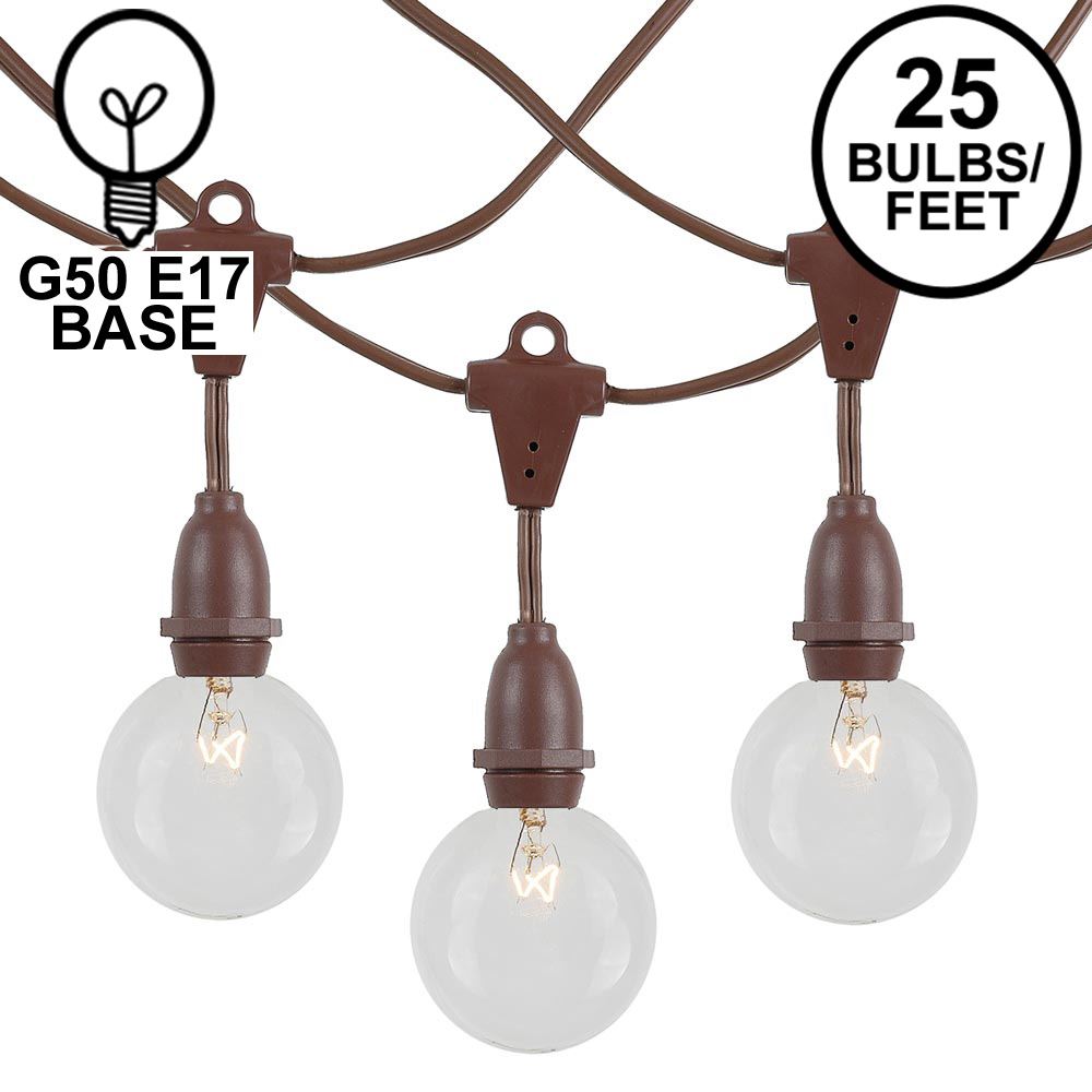 Picture of 25 Clear G50 Suspended Commercial Grade Intermediate Base Light Set - Brown Wire