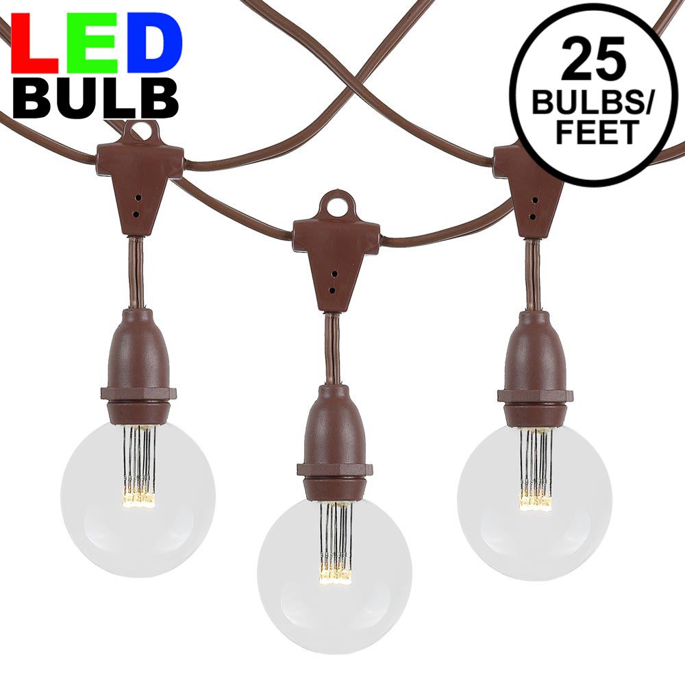 Picture of 25 Warm White G50 LED Suspended Commercial Grade Intermediate Base Light Set - Brown Wire