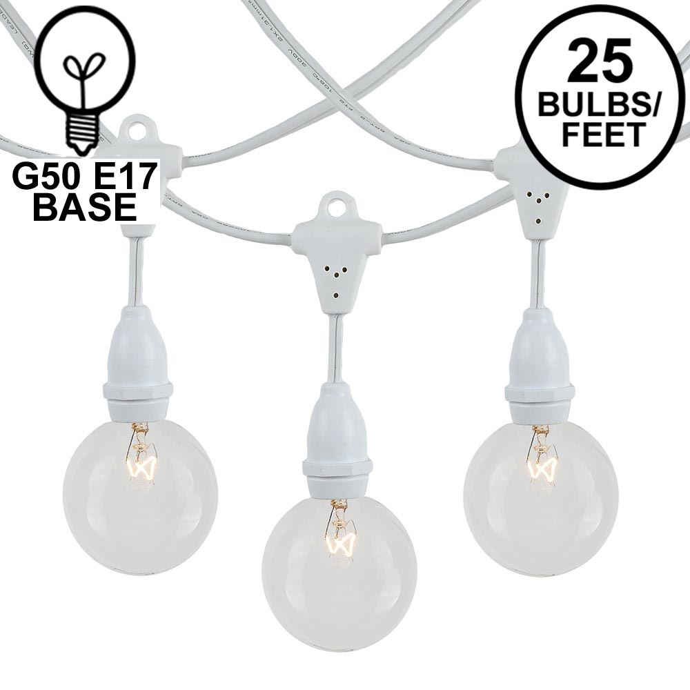Picture of 25 Clear G50 Suspended Commercial Grade Intermediate Base Light Set - White Wire