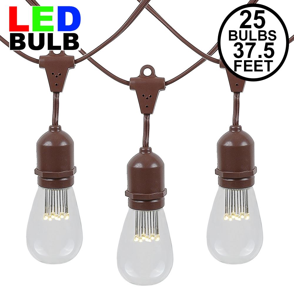 Picture of 25 LED S14 Warm White Commercial Grade Suspended Light String Set on 37.5' of Brown Wire 