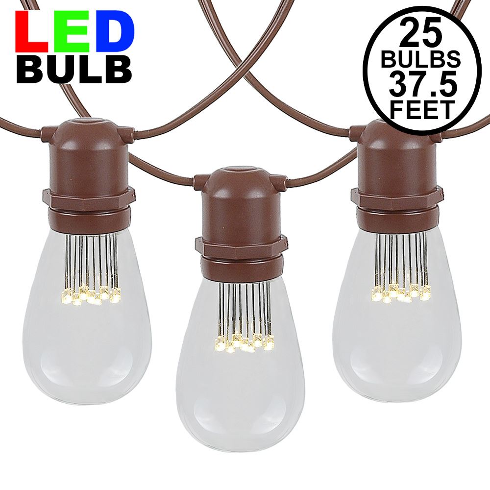 Picture of 25 LED S14 Warm White Commercial Grade Light String Set on 37.5' of Brown Wire 