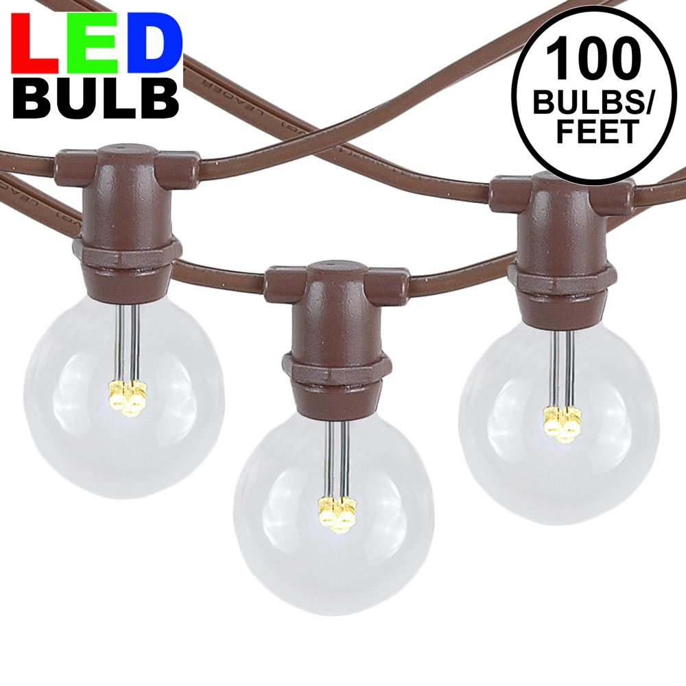 Picture of 100 Warm White LED G30 Commercial Grade Candelabra Base Light Set - Brown Wire
