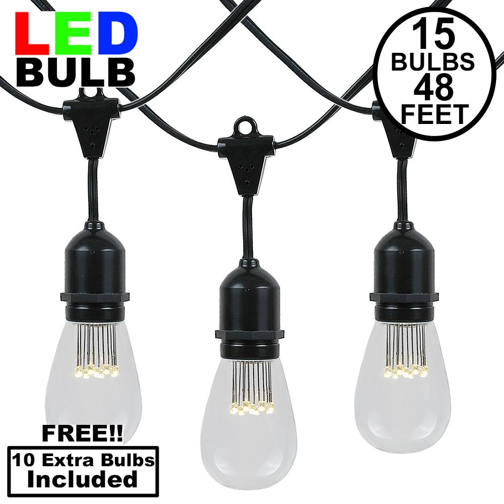 Picture of 15 LED S14 Warm White Commercial Grade Suspended Light String Set on 48' of Black Wire 