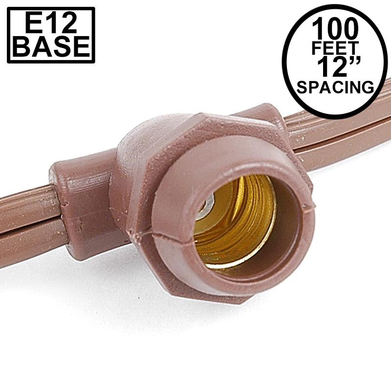 Picture of 100' Brown Commercial Grade Stringer 100 Candelabra (e12) Base Sockets