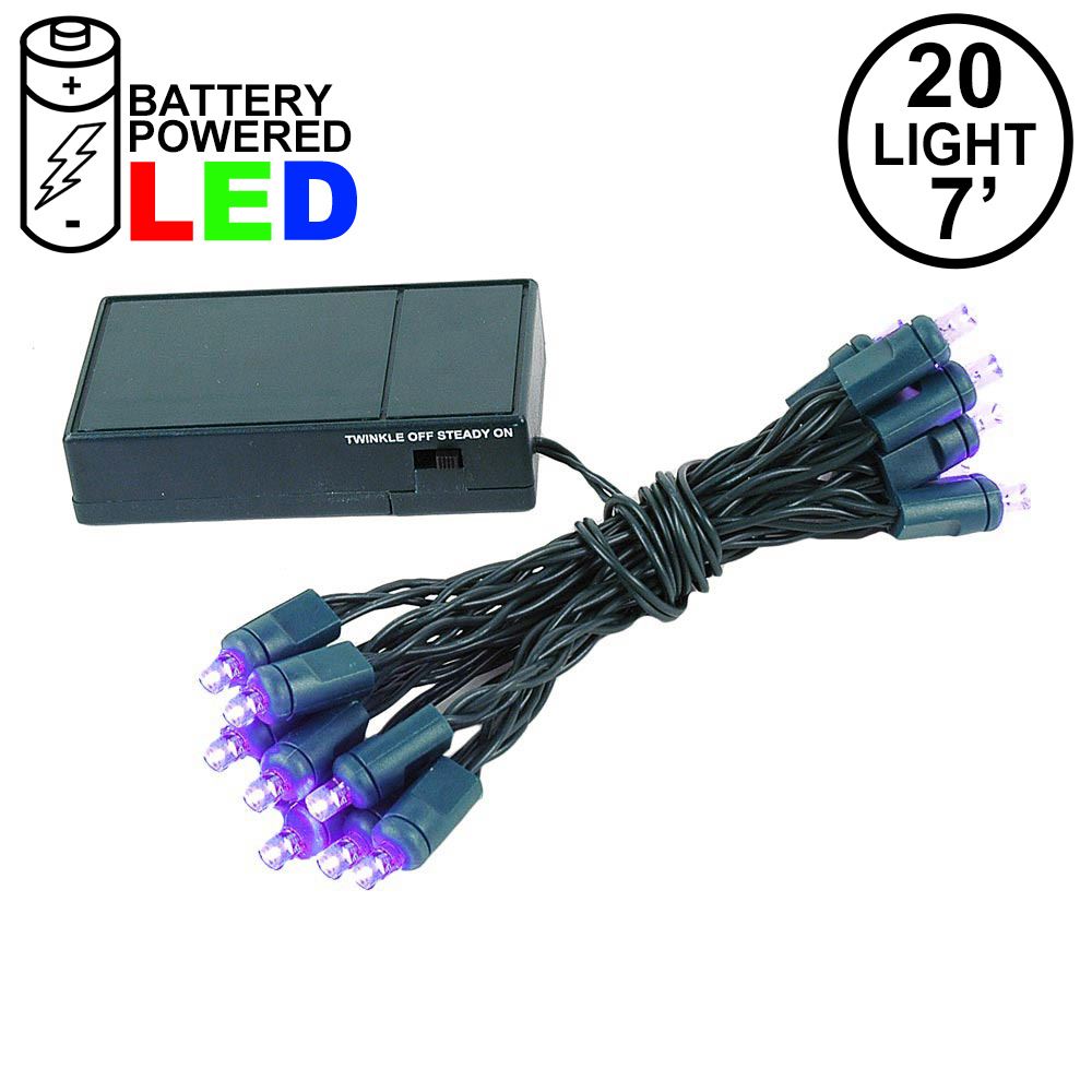 Picture of 20 LED Battery Operated Lights Purple Green Wire