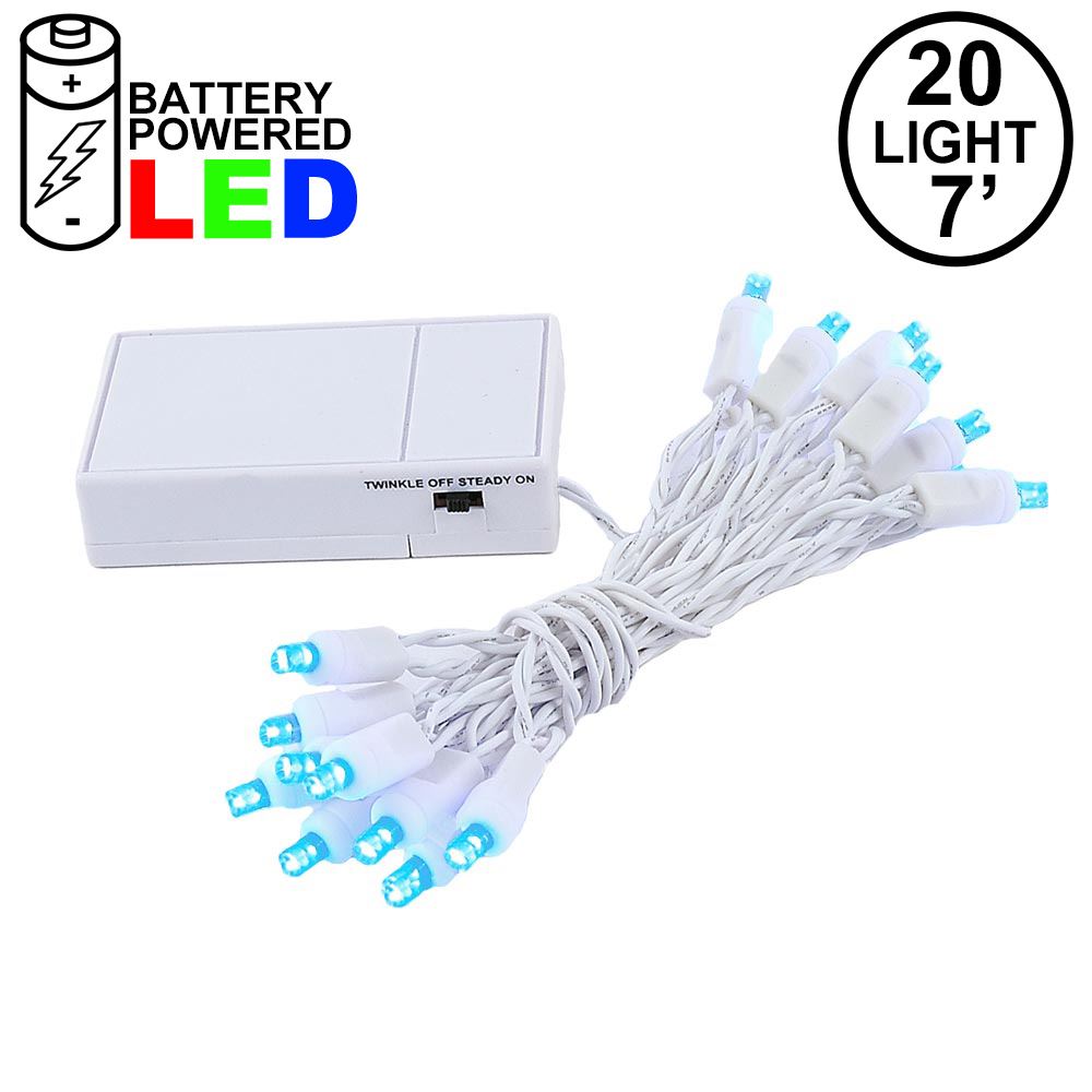 Picture of 20 LED Battery Operated Lights Blue White Wire