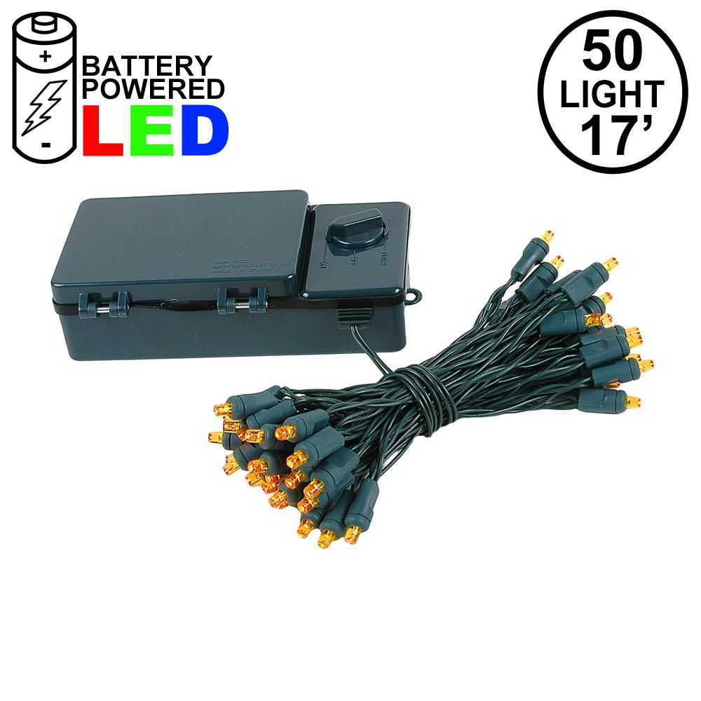 Picture of 50 LED Battery Operated Lights Amber on Green Wire