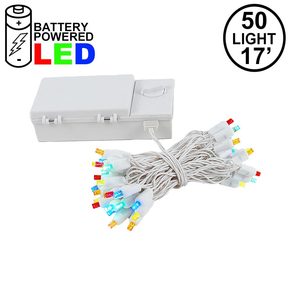 Picture of 50 LED Battery Operated Lights Multi on White Wire
