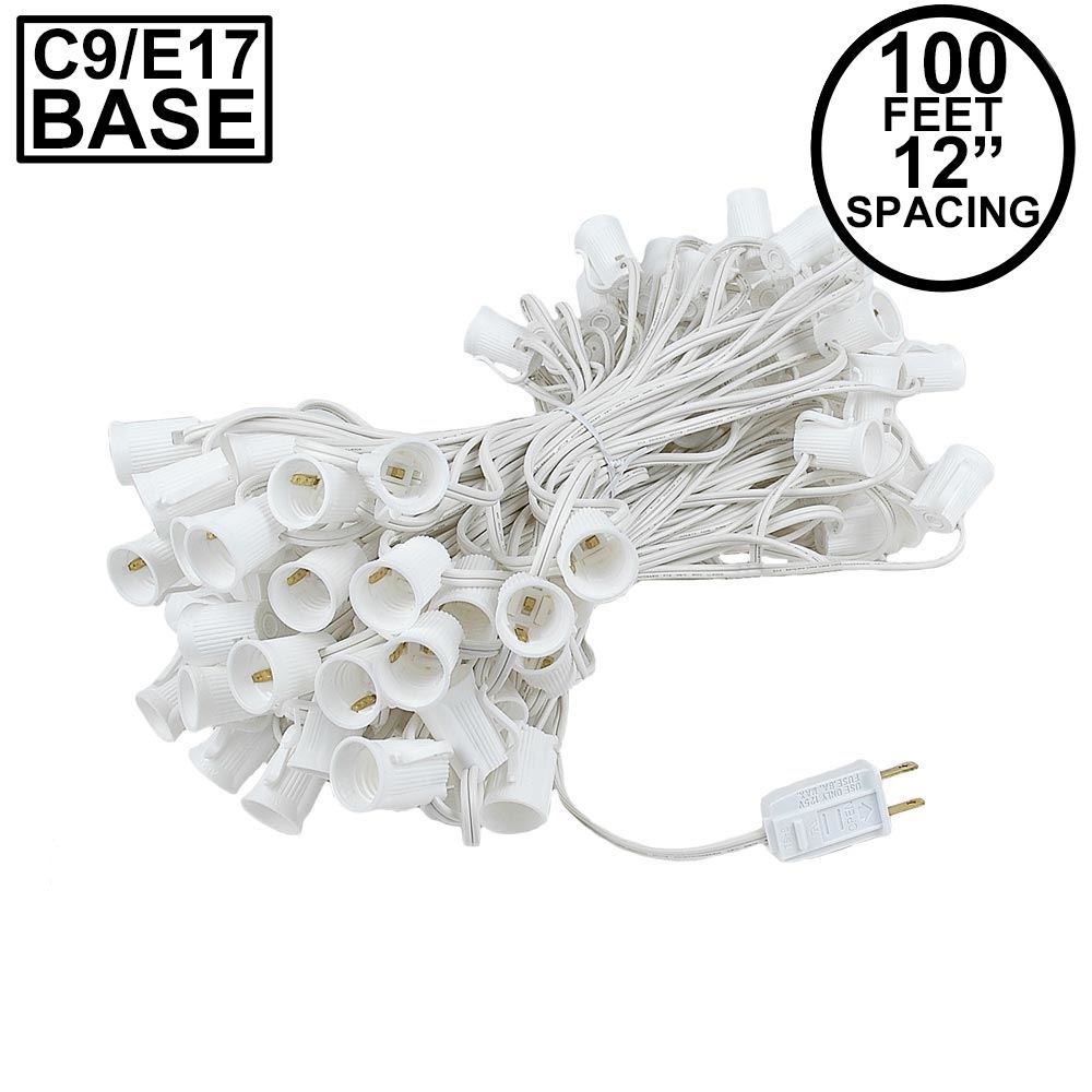 Picture of C9 100' String on White Wire, 100 Sockets