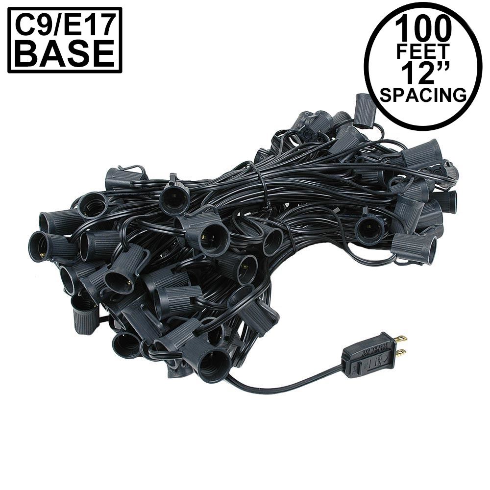 Picture of C9 100' String on Black Wire, 100 Sockets