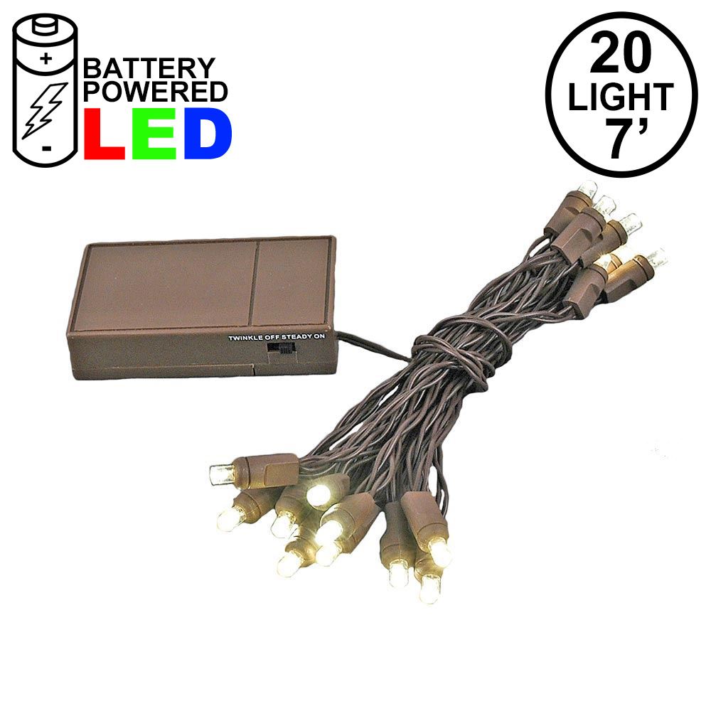 Picture of 20 LED Battery Operated Lights Warm White Brown Wire