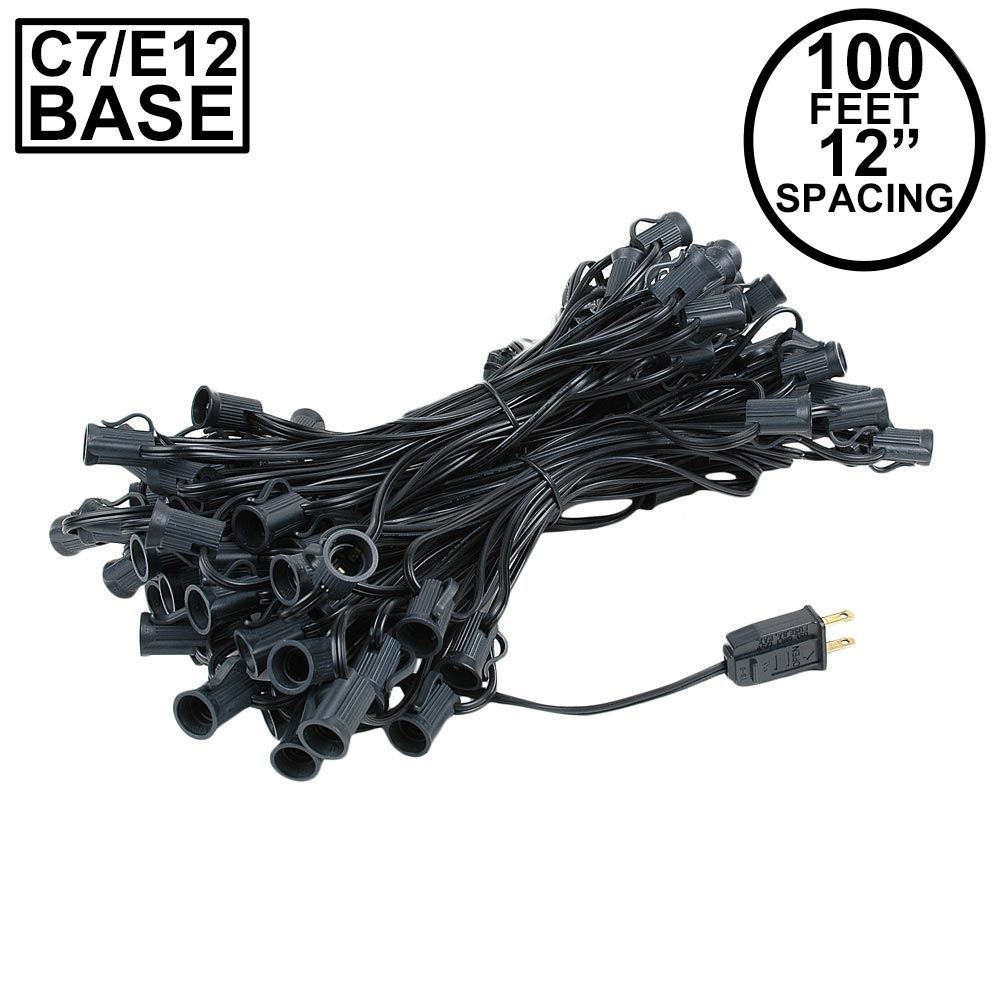 Picture of C7 100' String on Black Wire, 100 Sockets