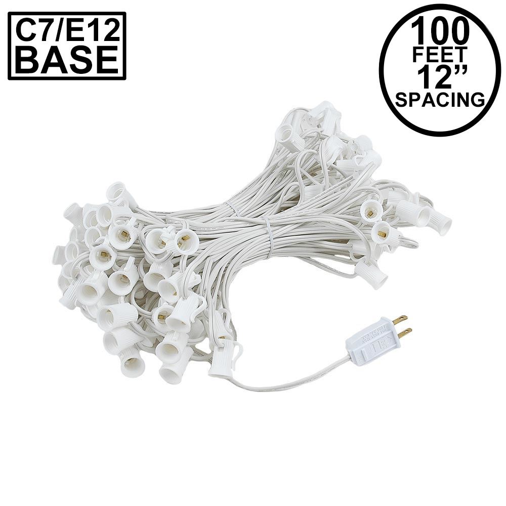 Picture of C7 100' String on White Wire, 100 Sockets