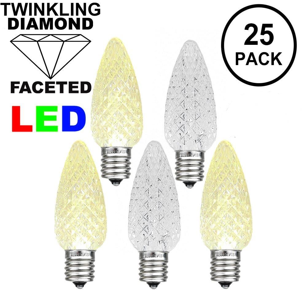 25 C7 Warm White LED Christmas Light Bulbs Faceted LED Retro Fit Dimmable Bulb 