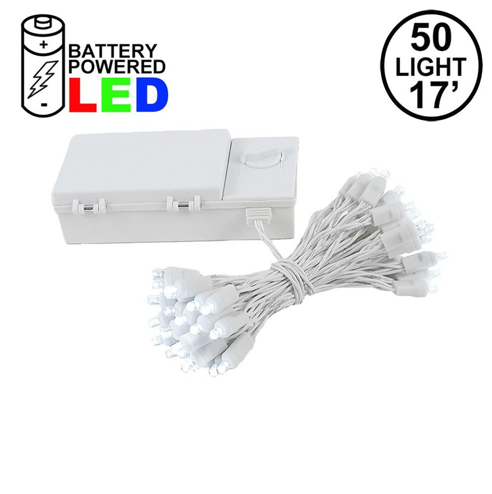 2 50 LED White Indoor Outdoor String Fairy Lights ~ Battery Operated ~ New 