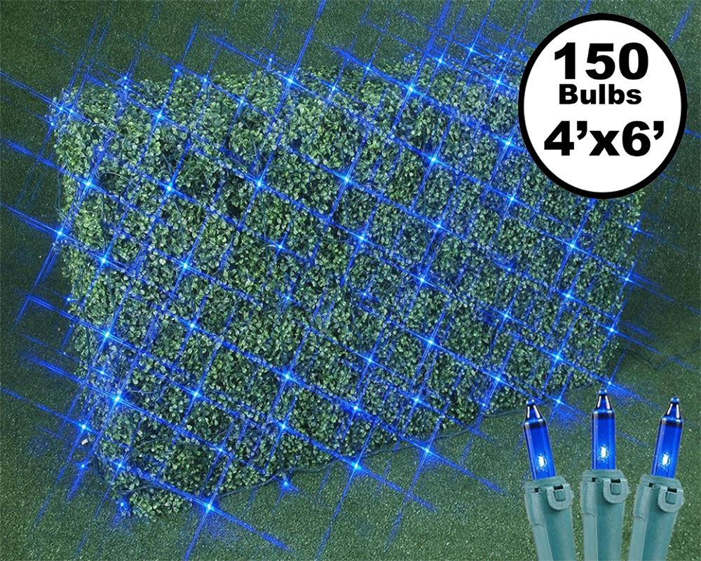 Picture of 4' X 6' Super Bright Blue Net Lights - Green Wire