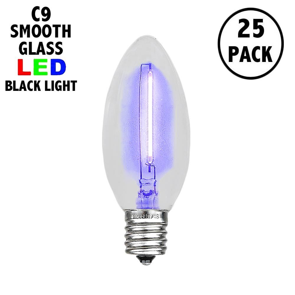 Picture of Black Light C9 LED Glass Filament Replacement Bulbs 25 Pack 