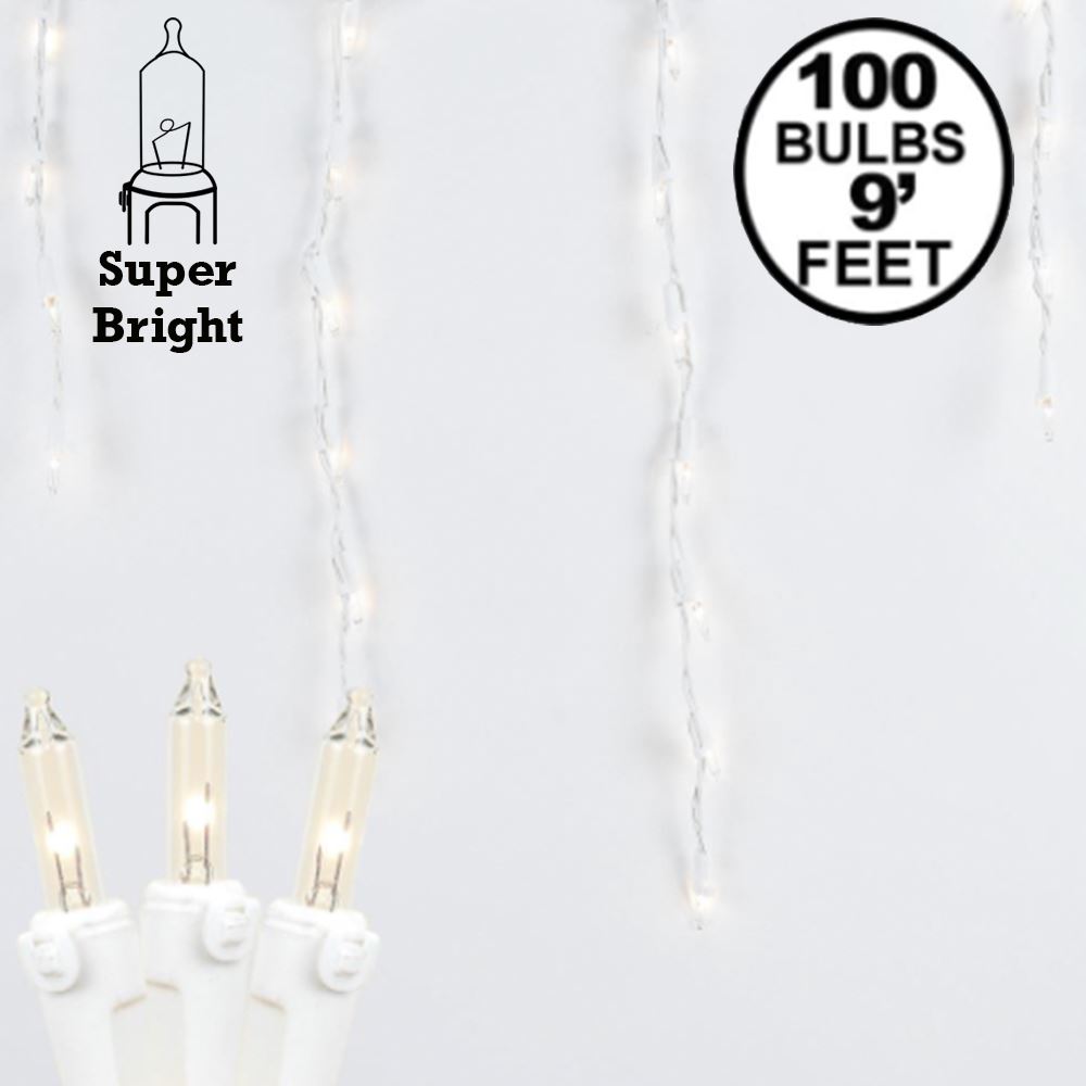 Picture of Clear 100 Light Icicle Lights White Wire Medium Drops