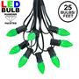 Picture of 25 Light String Set with Green LED C7 Bulbs on Black Wire