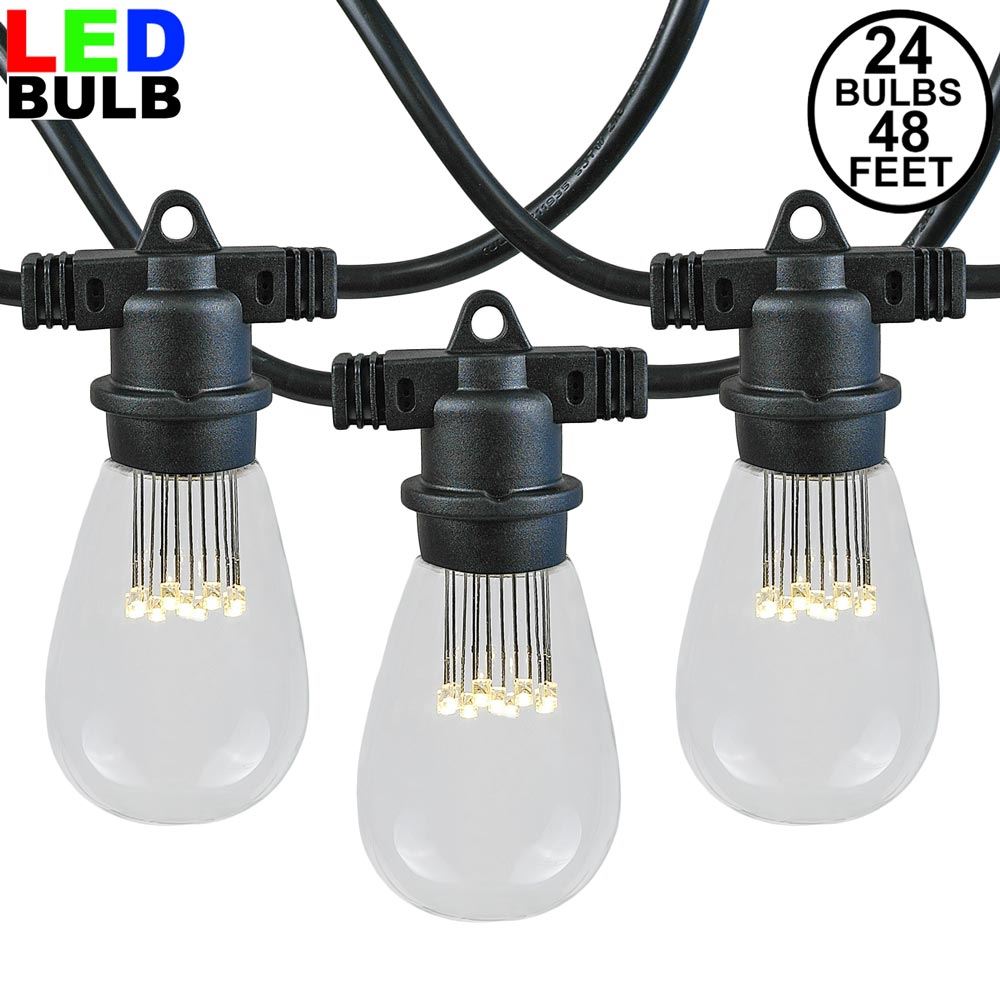 Picture of 24 LED S14 Warm White Commercial Grade Light String Set on 48' of Black Wire 