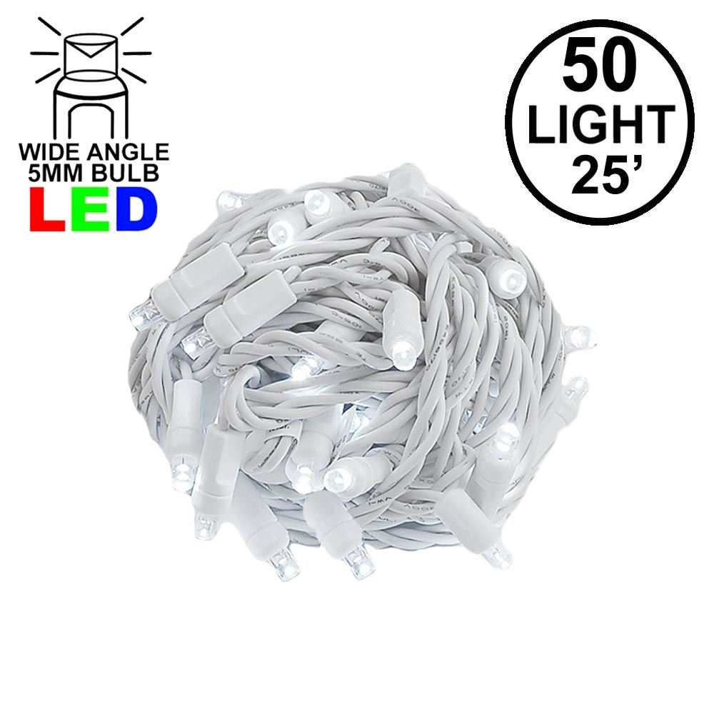 Picture of Commercial Grade Wide Angle 50 LED Pure White 25' Long on White Wire
