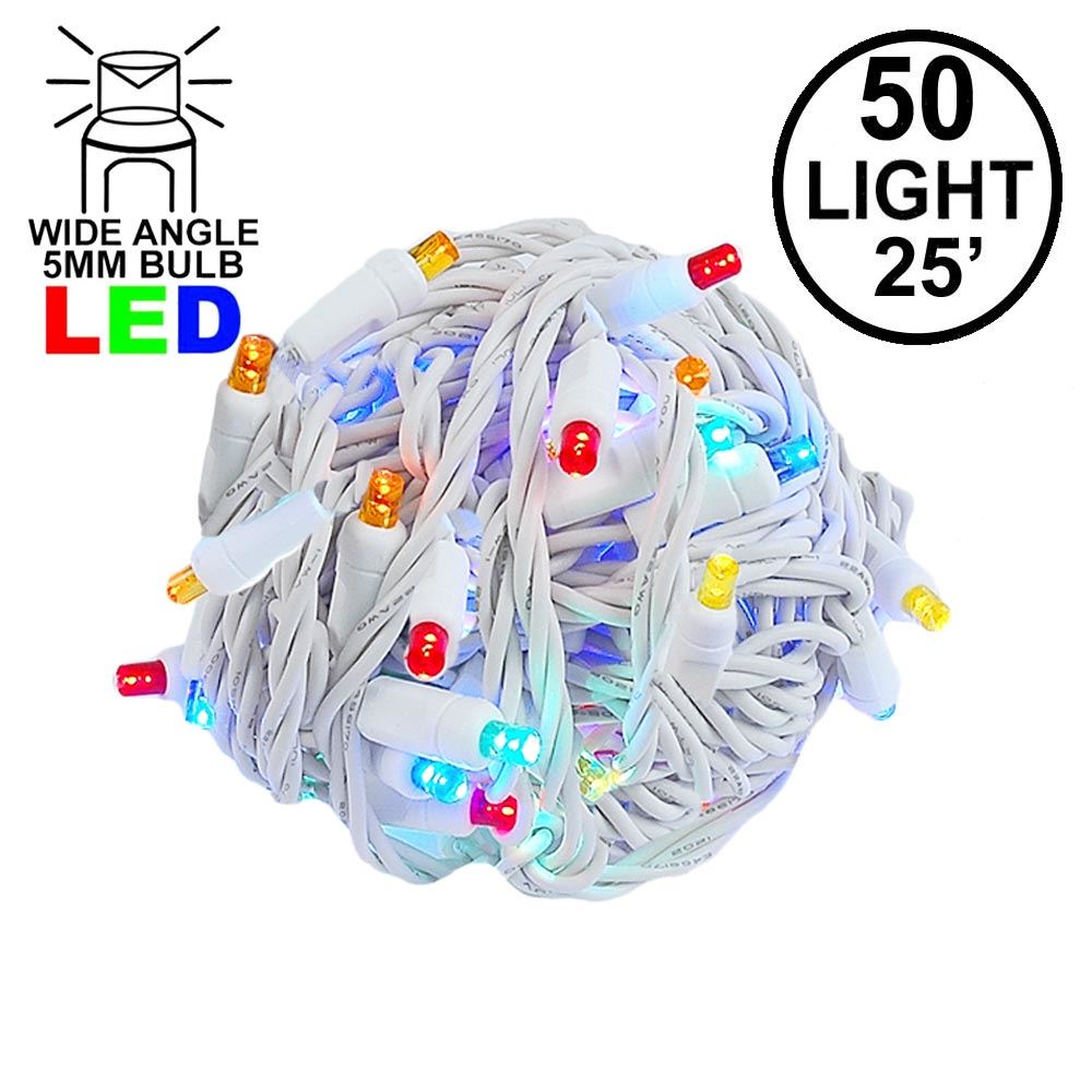 Picture of Commercial Grade Wide Angle 50 LED Multi 25' Long on White Wire