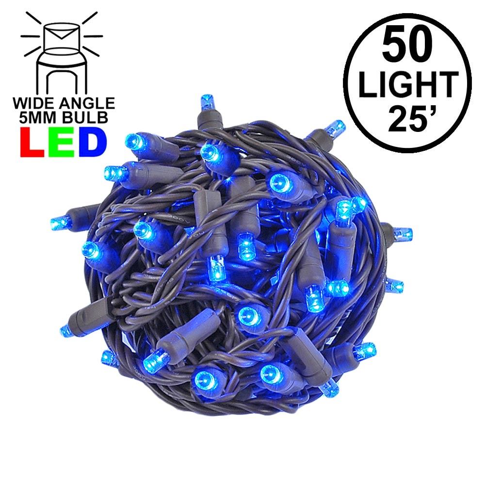 Picture of Commercial Grade Wide Angle 50 LED Blue 25' Long on Brown Wire