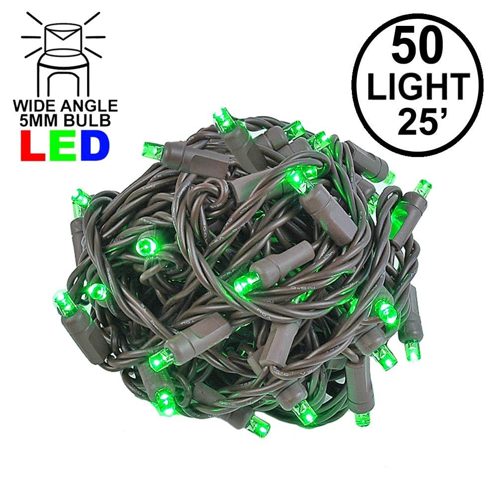 Picture of Commercial Grade Wide Angle 50 LED Green 25' Long on Brown Wire