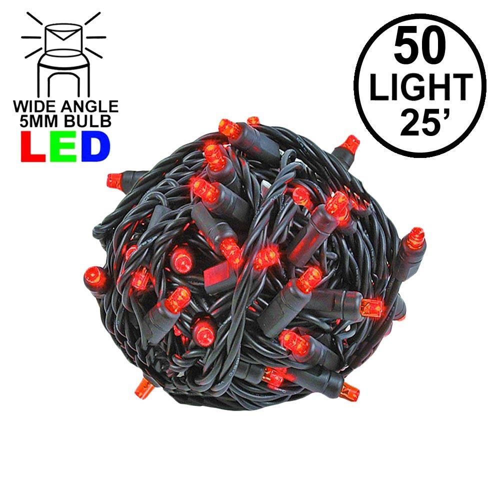 Picture of Commercial Grade Wide Angle 50 LED Red 25' Long on Black Wire