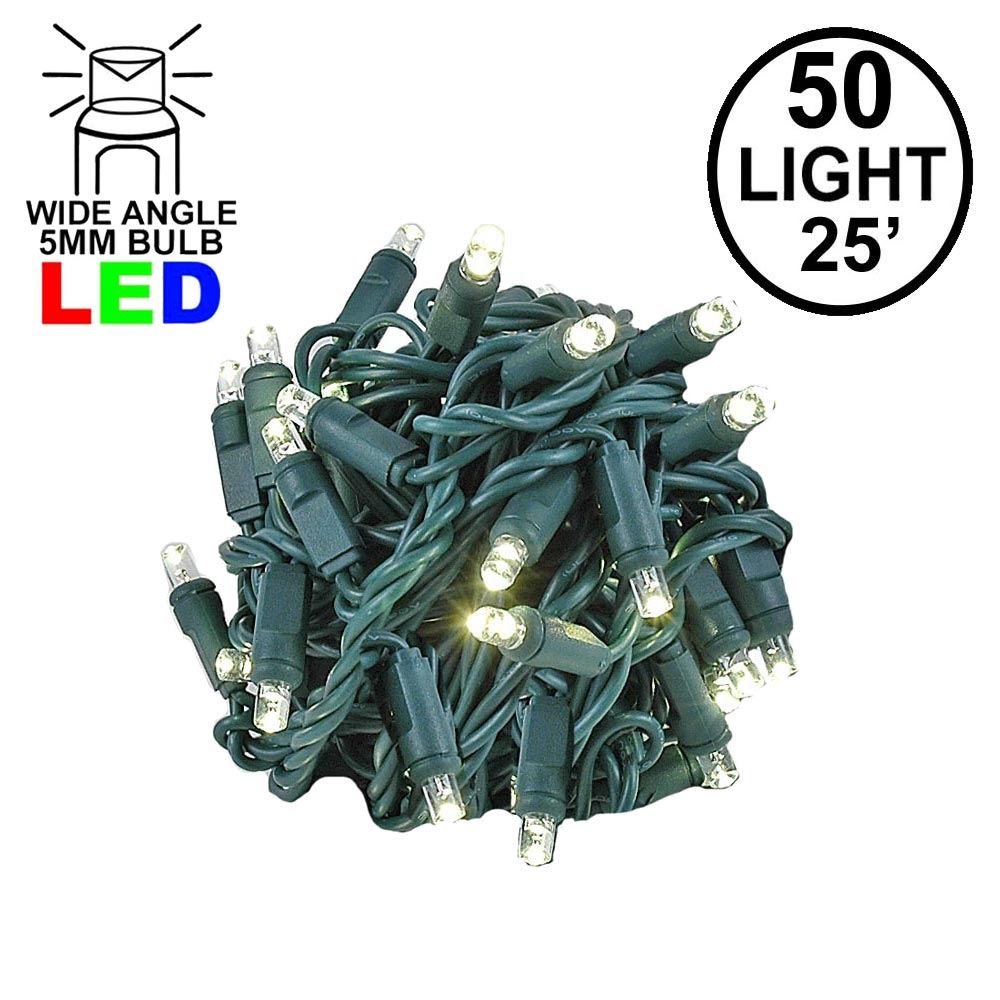 Picture of Commercial Grade Wide Angle 50 LED Warm White 25' Long on Green Wire