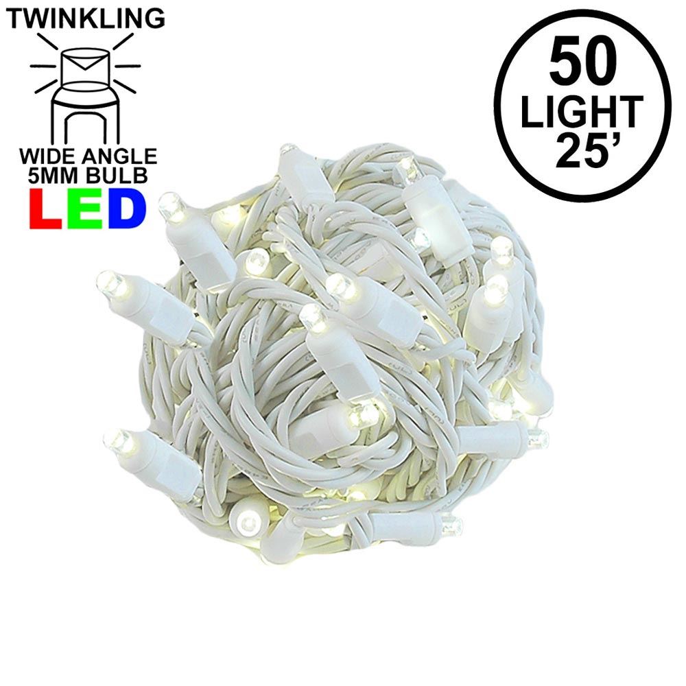 Picture of Twinkle LED Christmas Lights 50 LED Warm White 25' Long White Wire