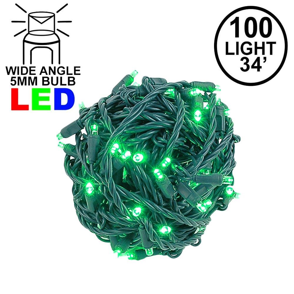 Picture of Commercial Grade Wide Angle 100 LED Green 34' Long on Green Wire