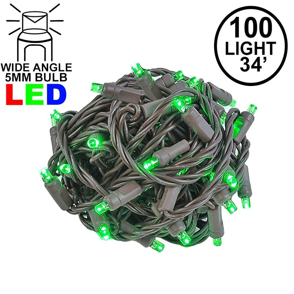 Picture of Commercial Grade Wide Angle 100 LED Green 34' Long on Brown Wire