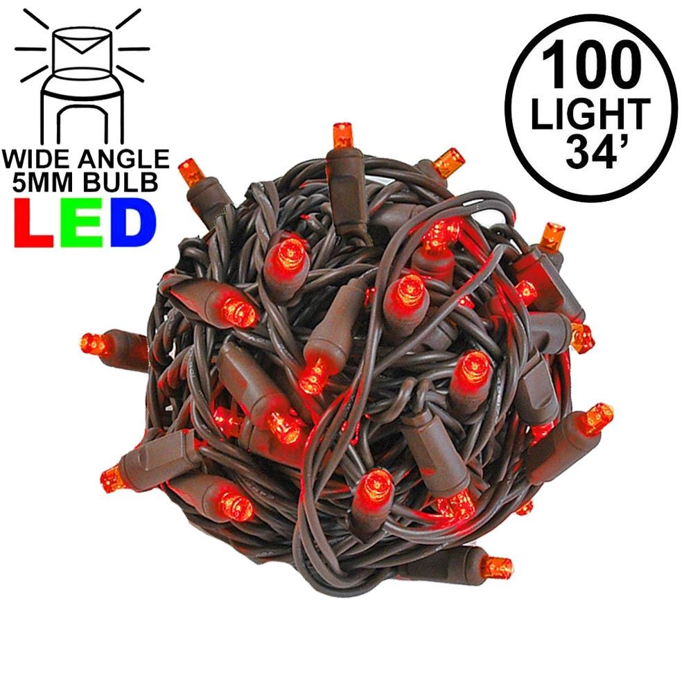 Picture of Commercial Grade Wide Angle 100 LED Red 34' Long on Brown Wire