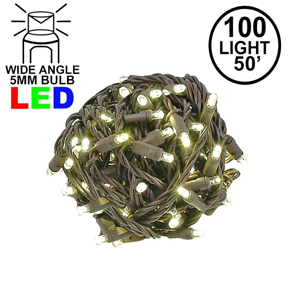 Picture of Commercial Grade Wide Angle 100 LED Warm White 50' Long on Brown Wire