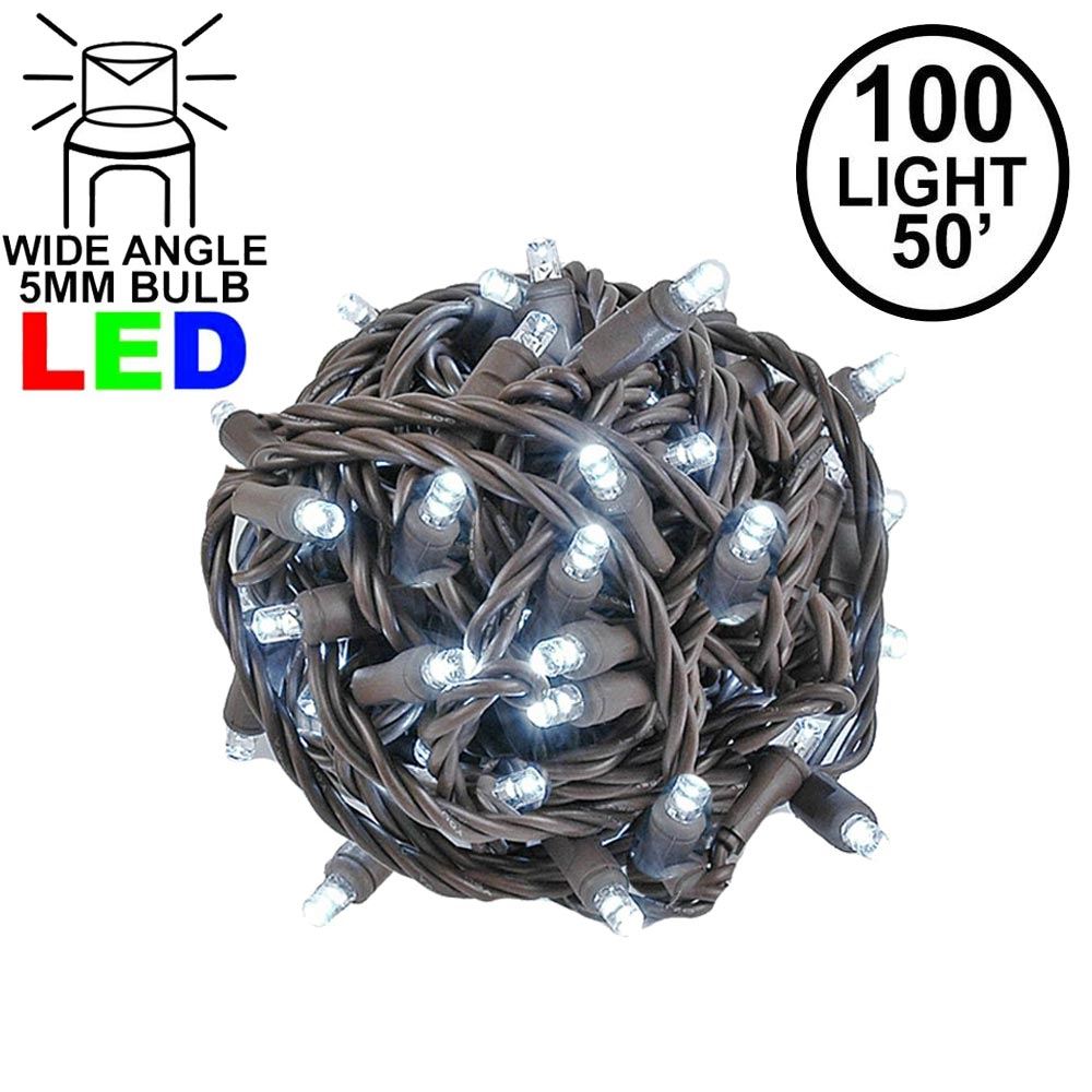 Picture of Commercial Grade Wide Angle 100 LED Pure White 50' Long on Brown Wire