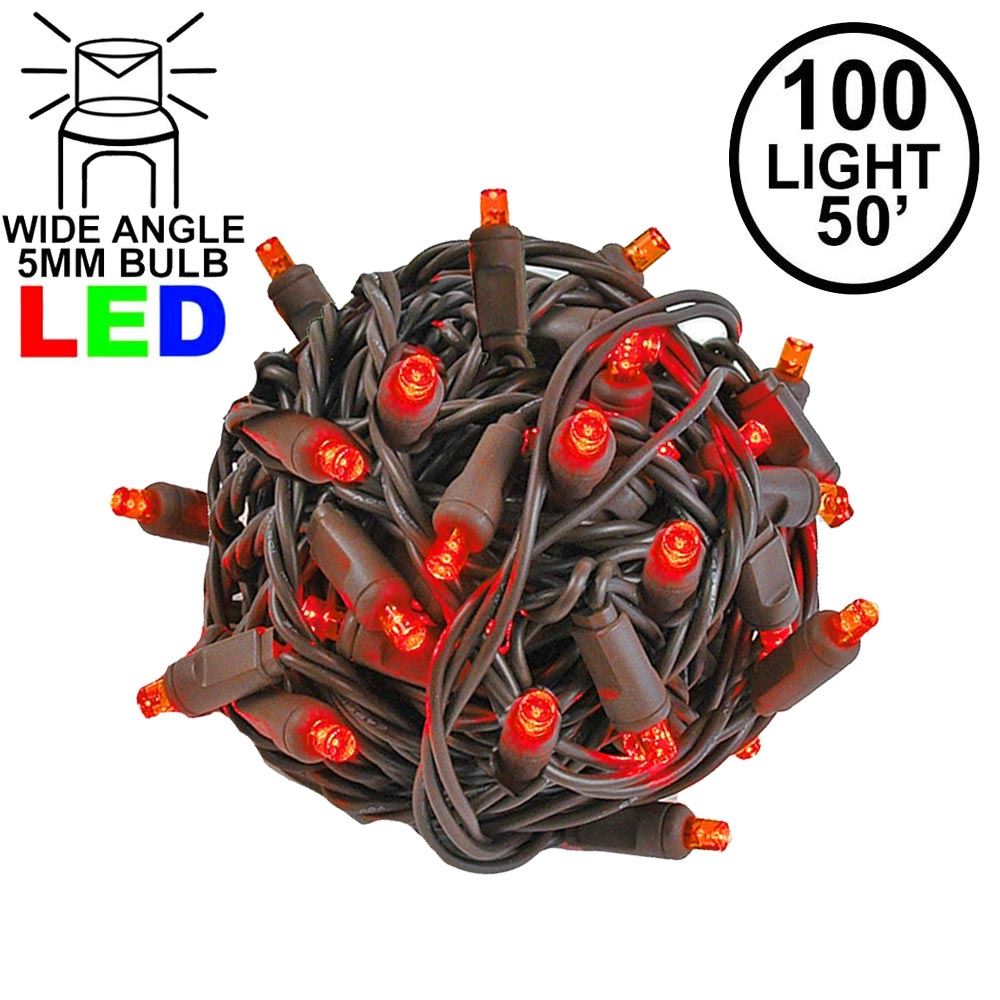 Picture of Commercial Grade Wide Angle 100 LED Red 50' Long on Brown Wire