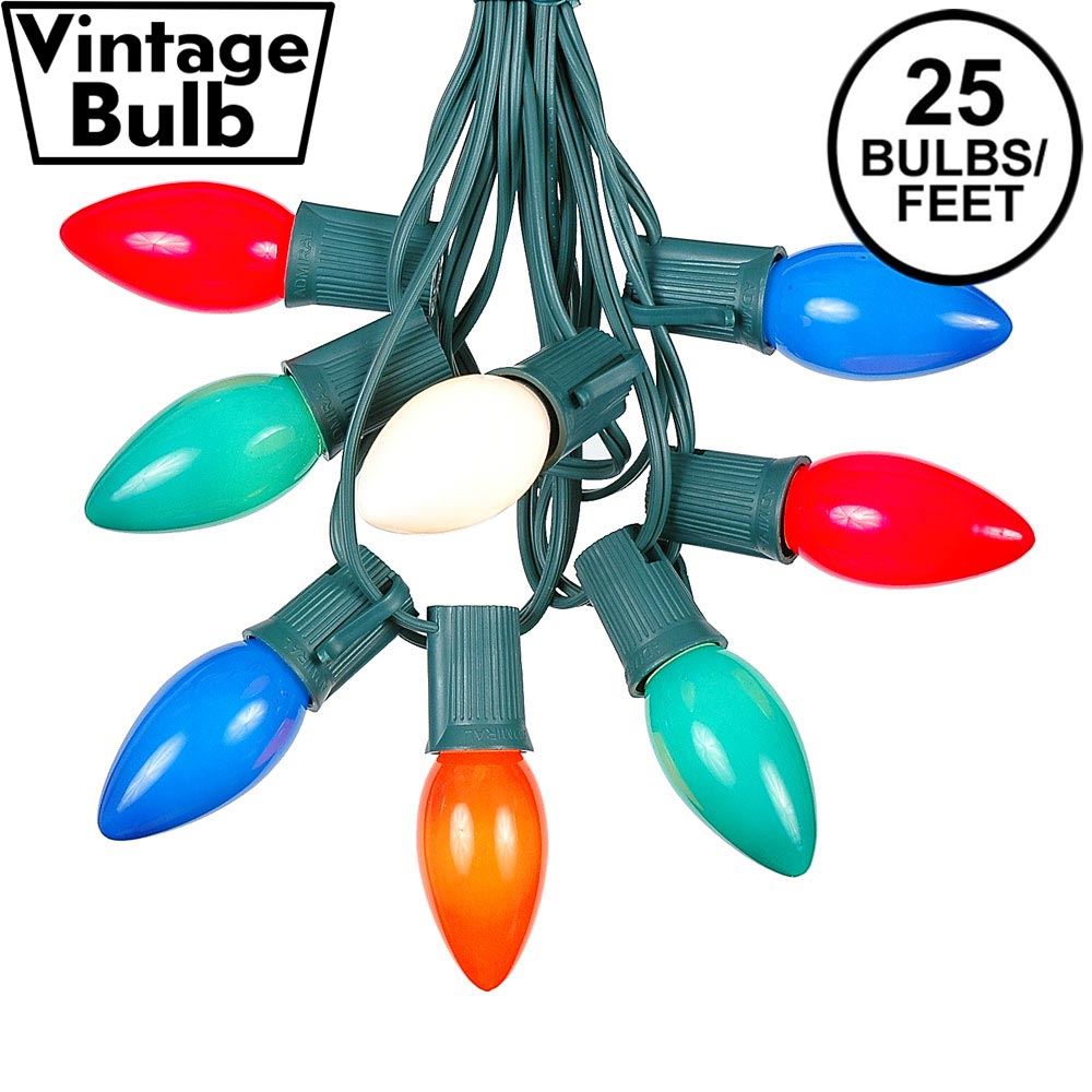 Picture of C9 25 Light String Set - Ceramic Assorted Bulbs - Green Wire