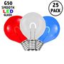 Picture of Red/White/Blue G50 U-Shaped LED Glass Flex Filament Replacement Bulbs 25 Pack